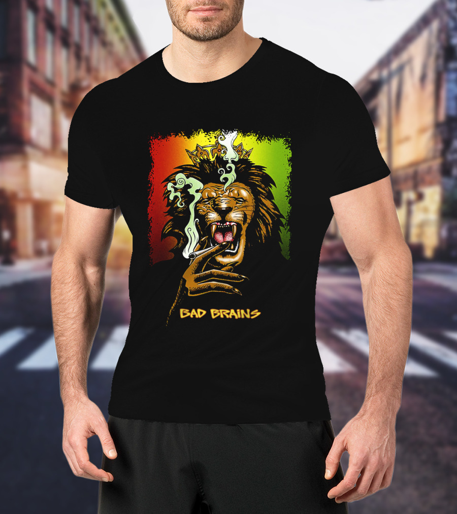 Bad Brains Lion Smoking Regal Crown Rasta Colors T-Shirt
