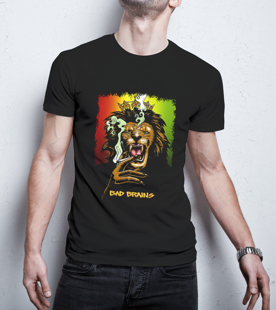 Bad Brains Lion Smoking Regal Crown Rasta Colors T-Shirt