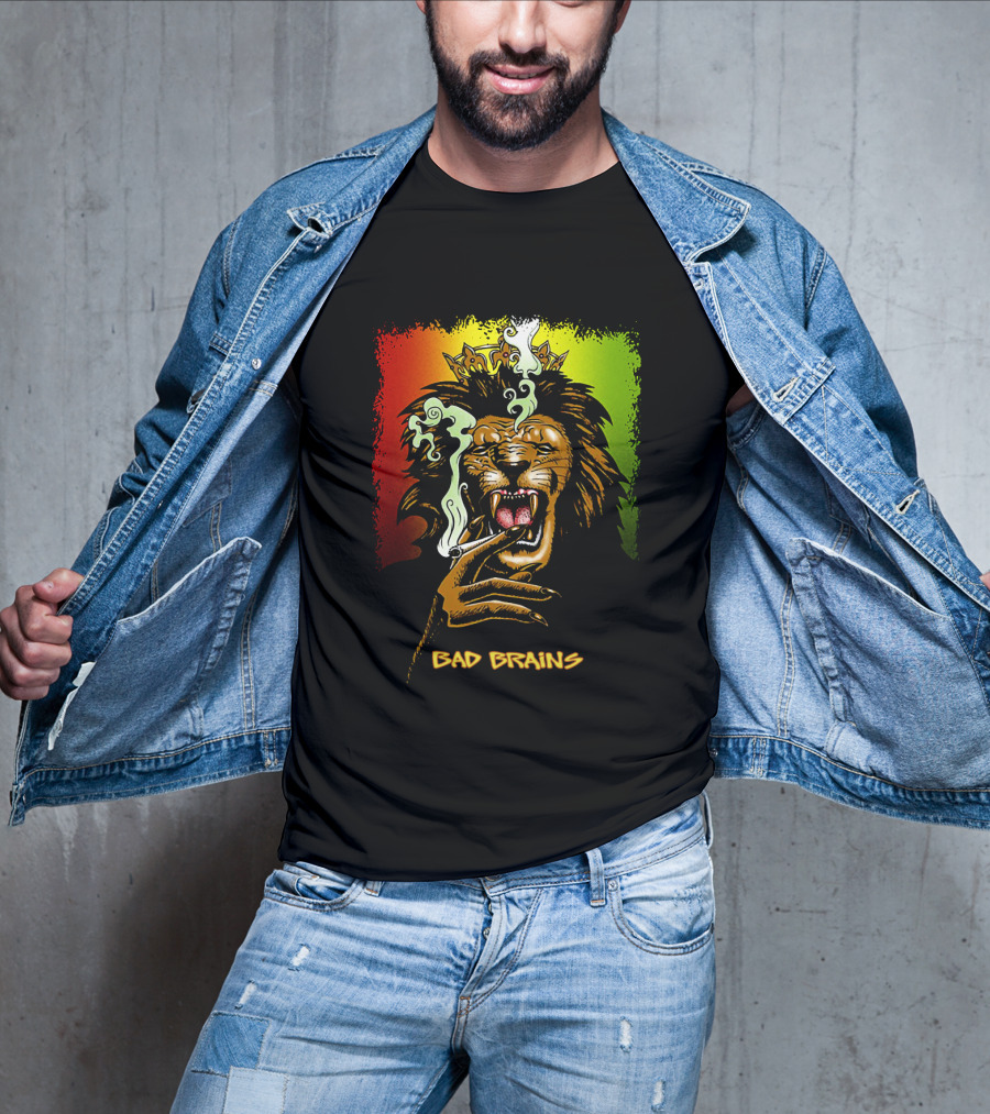 Bad Brains Lion Smoking Regal Crown Rasta Colors T-Shirt