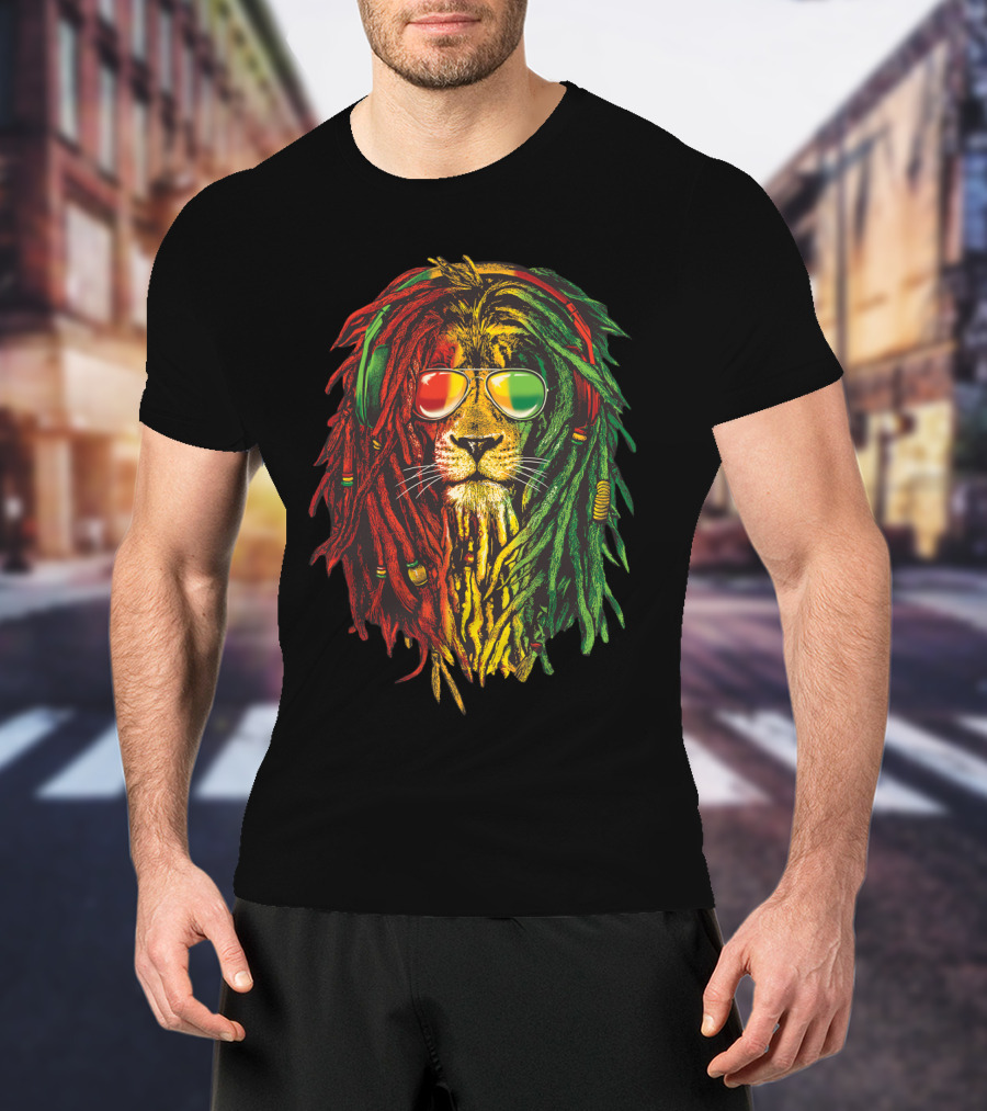 Lion With Rasta Colors And Sunglasses T-Shirt