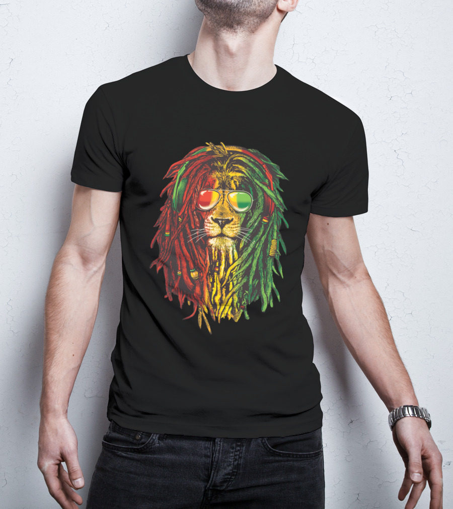 Lion With Rasta Colors And Sunglasses T-Shirt