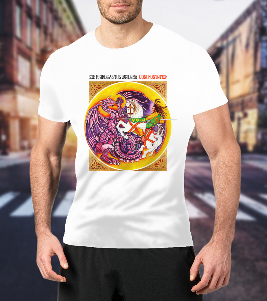 Bob Marley And The Wailers Confrontation Album Cover Dragon And Knight T-Shirt
