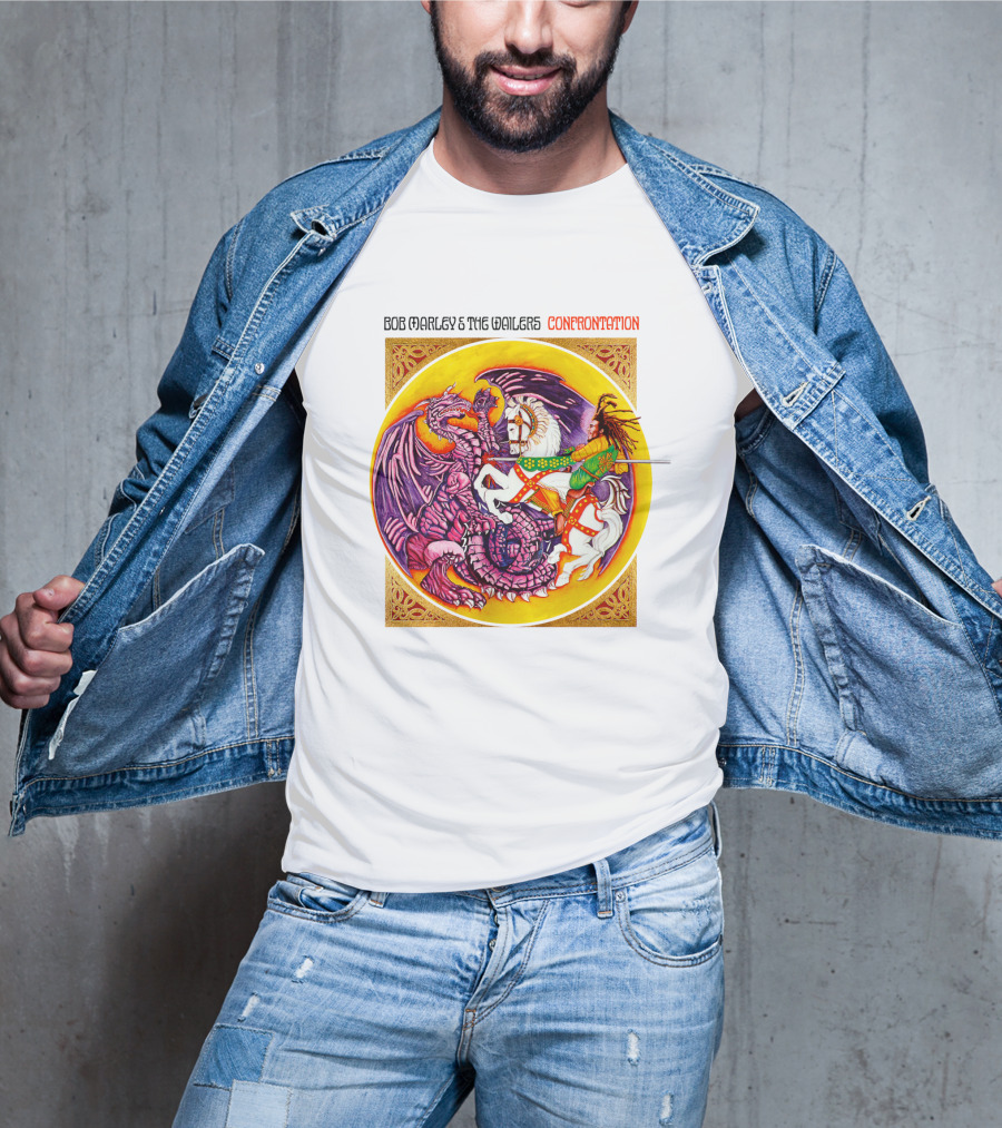 Bob Marley And The Wailers Confrontation Album Cover Dragon And Knight T-Shirt