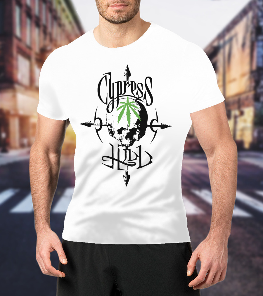 Cypress Hill Skull Logo With Green Leaf And Arrows T-Shirt