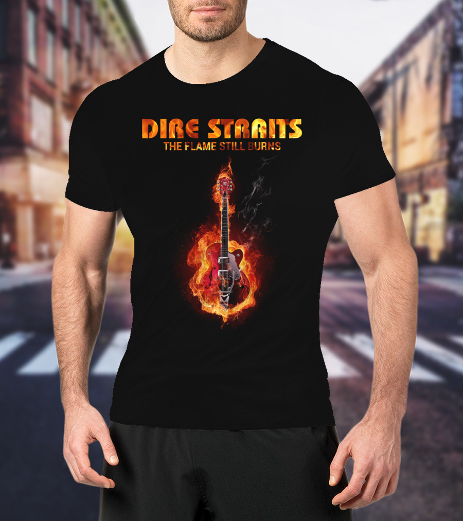 Dire Straits The Flame Still Burns Gibson Les Paul Guitar Inferno T-Shirt