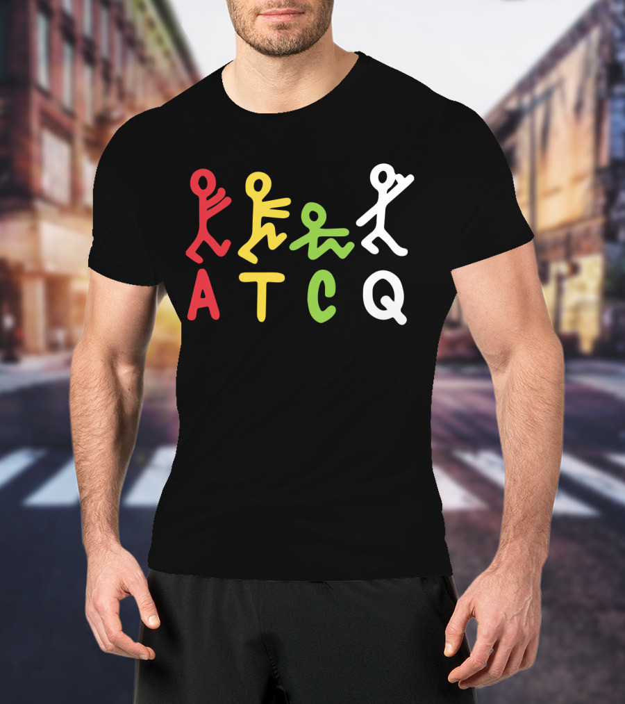 Atcq Abstract Stick Figures Red Yellow Green White T-Shirt