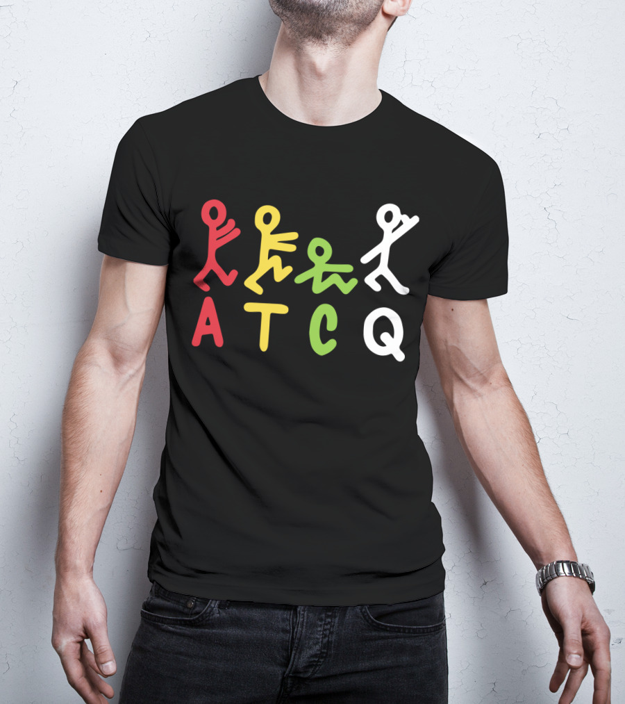 Atcq Abstract Stick Figures Red Yellow Green White T-Shirt