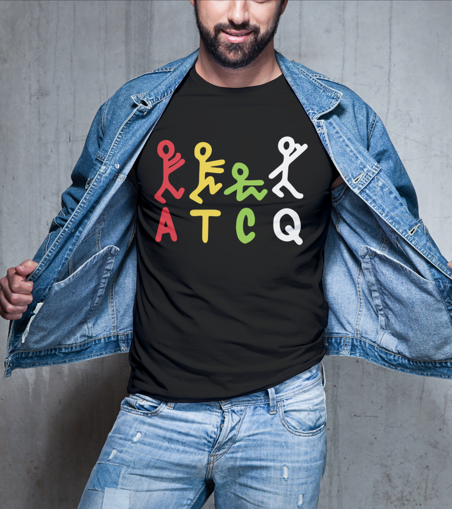 Atcq Abstract Stick Figures Red Yellow Green White T-Shirt