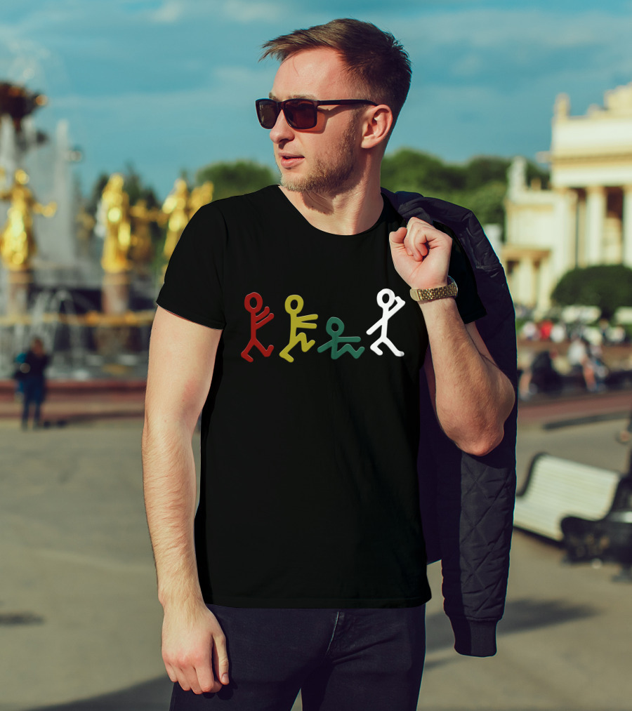 Atcq Stick Figures Red Green Yellow White T-Shirt