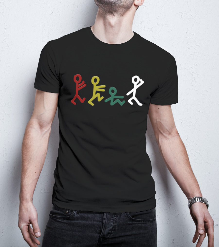 Atcq Stick Figures Red Green Yellow White T-Shirt