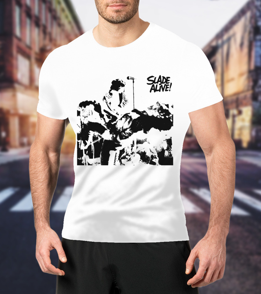 Slade Alive! Retro Concert Photo Black And White T-Shirt