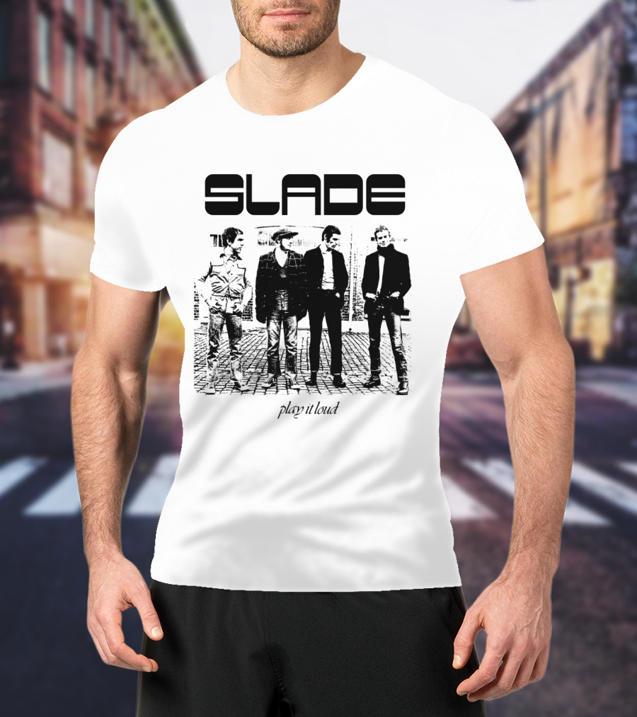 Slade Play It Loud Band Members Black And White Group Photo T-Shirt