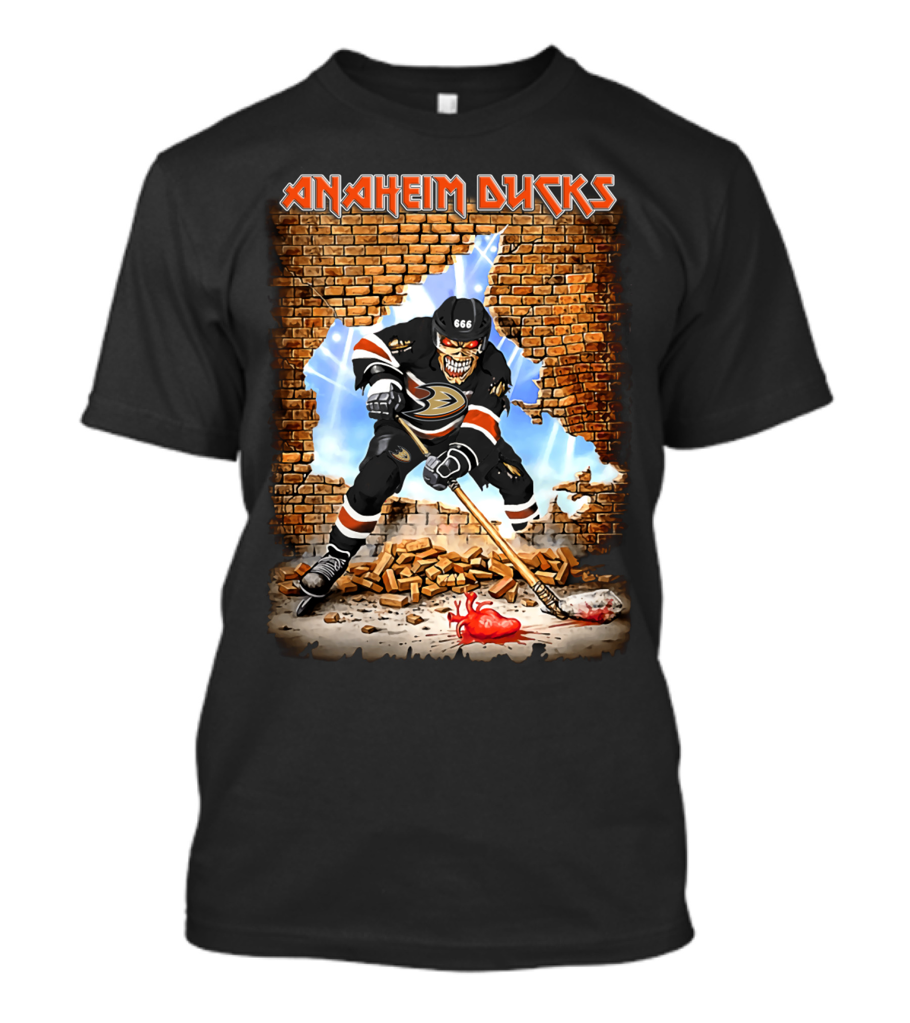 Anaheim Ducks Hockey Skull 666 Breaking Wall T-Shirt