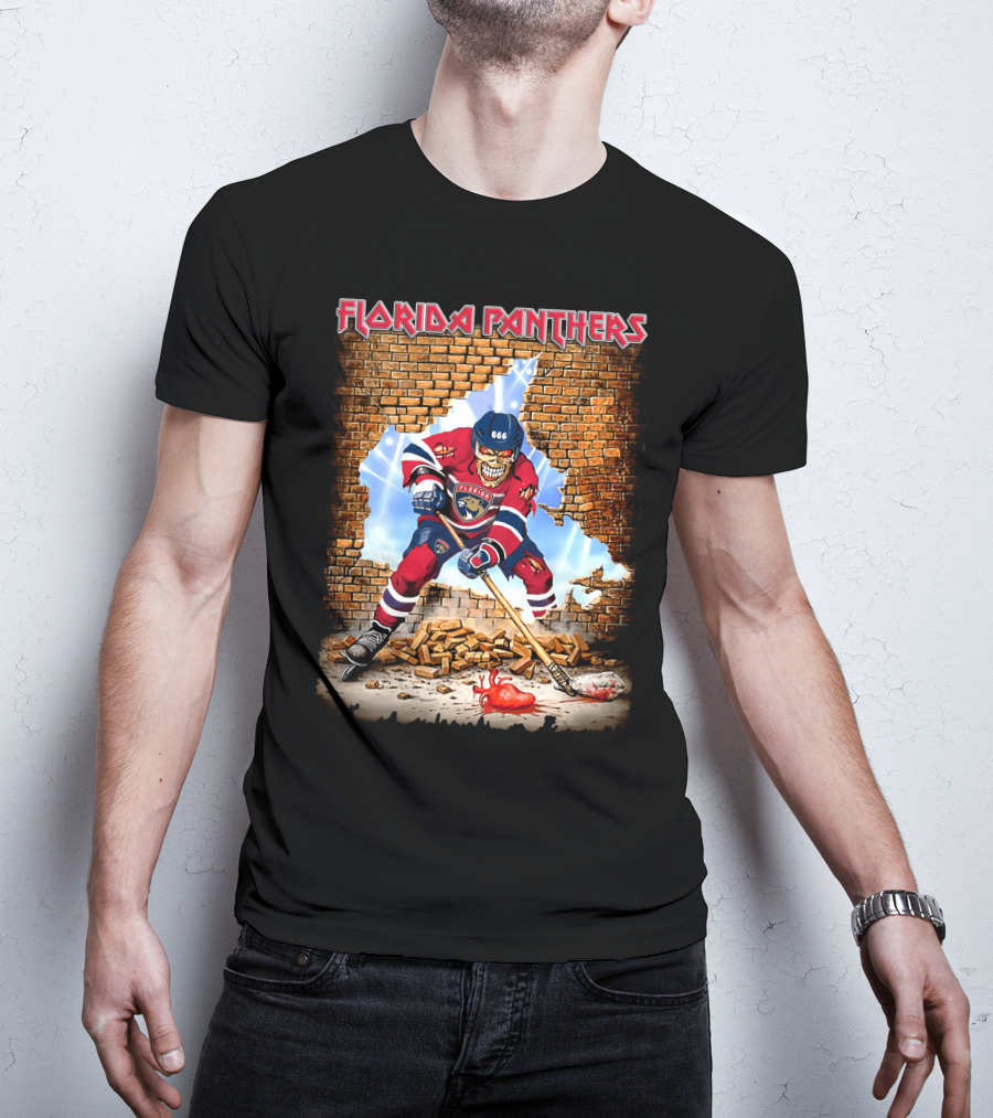 Florida Panthers Hockey Zombie Breaking Through Brick Wall T-Shirt