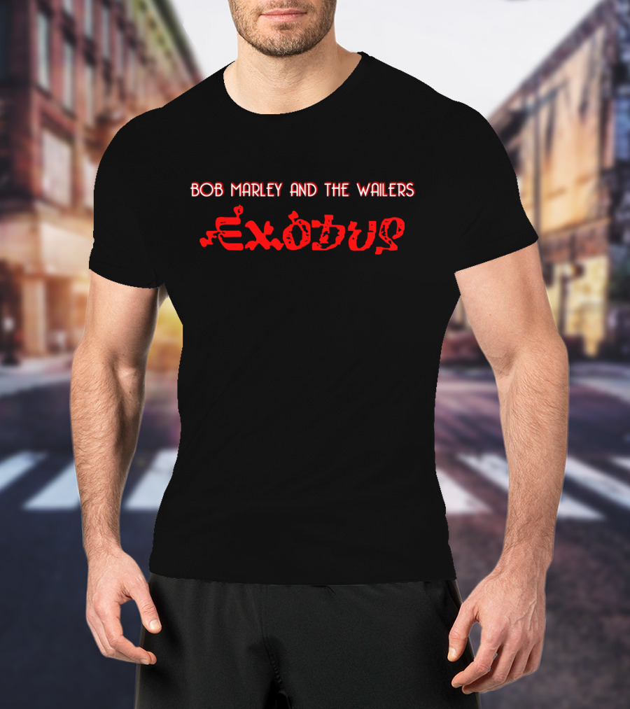 Bob Marley And The Wailers Exodus Album Text In Red T-Shirt
