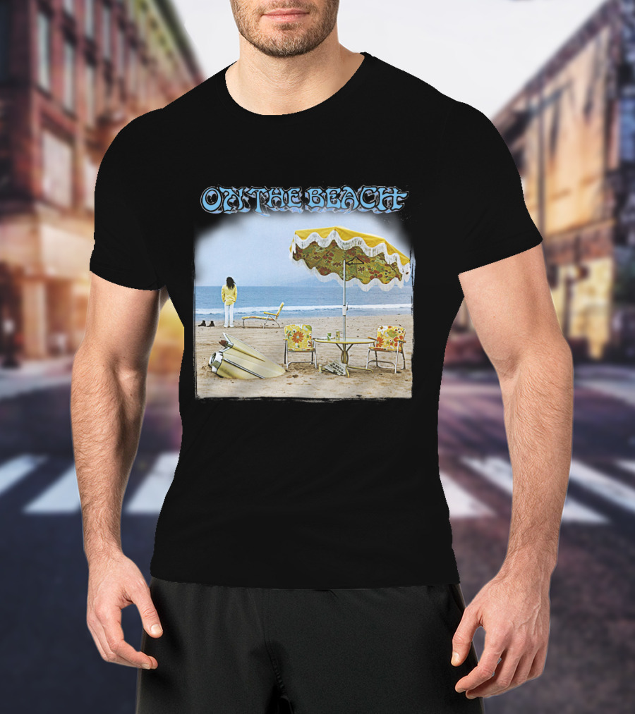 Neil Young On The Beach Vintage Album Cover Surreal Coastal Scene T-Shirt