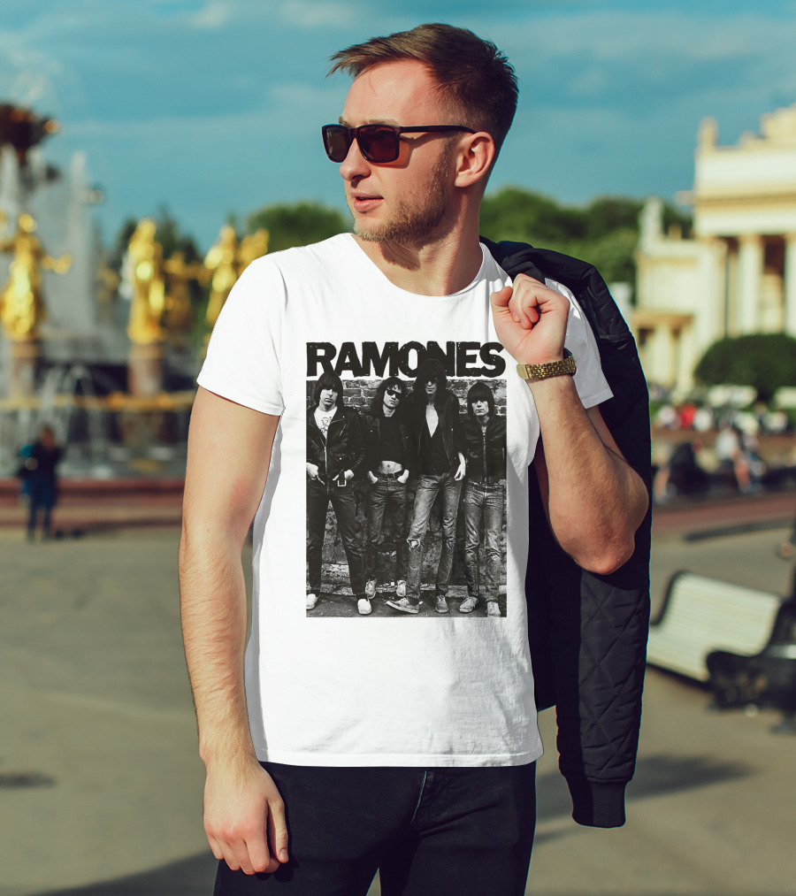 Ramones Black And White Band Photo Iconic Punk Rock Group T-Shirt