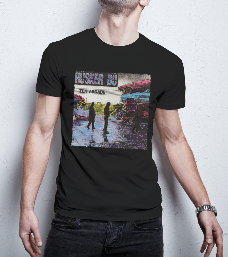 Husker Du Zen Arcade Album Cover With Silhouetted Figures And Junkyard Scene T-Shirt