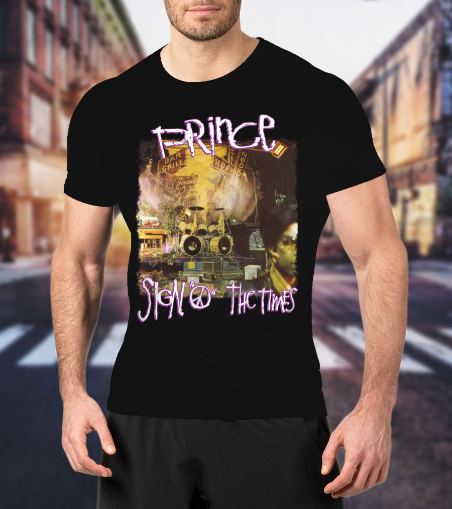 Prince Sign O The Times Album Cover Art With Musical Instruments And Stage Visuals T-Shirt