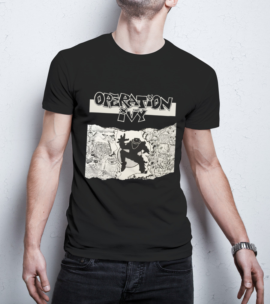 Operation Ivy Energy Album Cover Black And White Silhouetted Figure And Doodle Art T-Shirt
