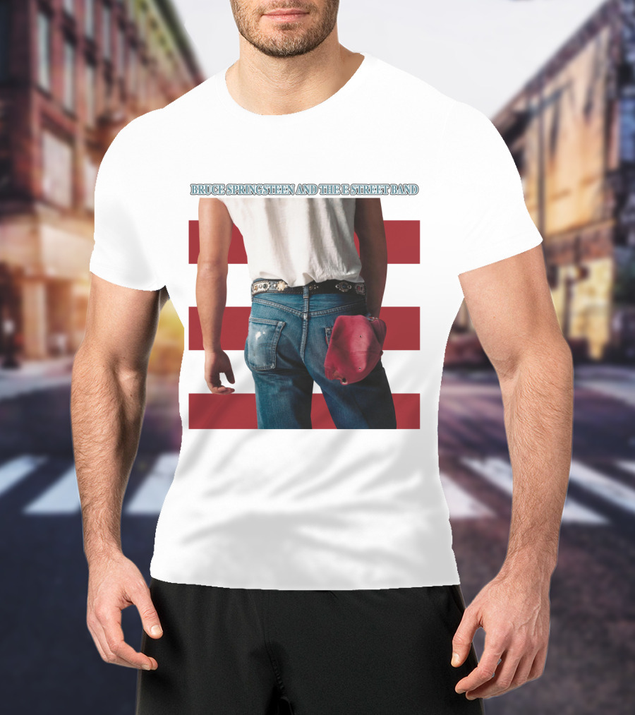 Bruce Springsteen And The E Street Band Born In The U.S.A. Denim Red Cap Stripes Iconic Album Cover T-Shirt