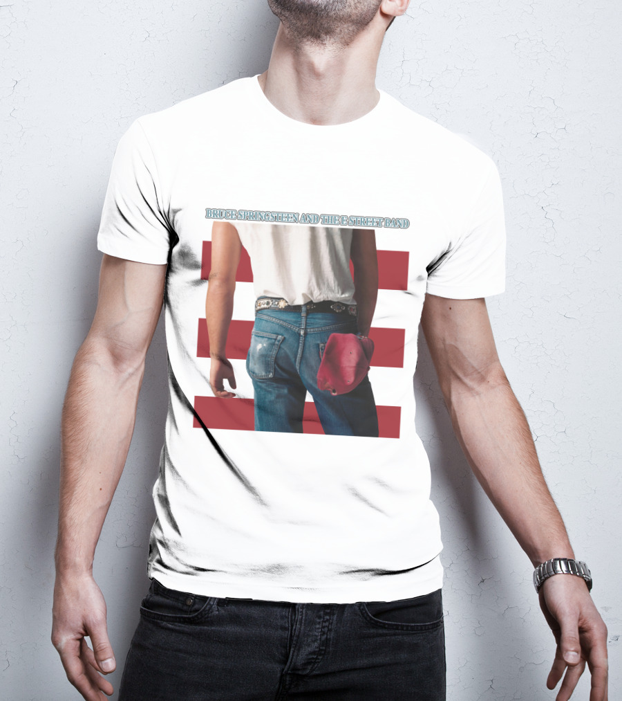 Bruce Springsteen And The E Street Band Born In The U.S.A. Denim Red Cap Stripes Iconic Album Cover T-Shirt