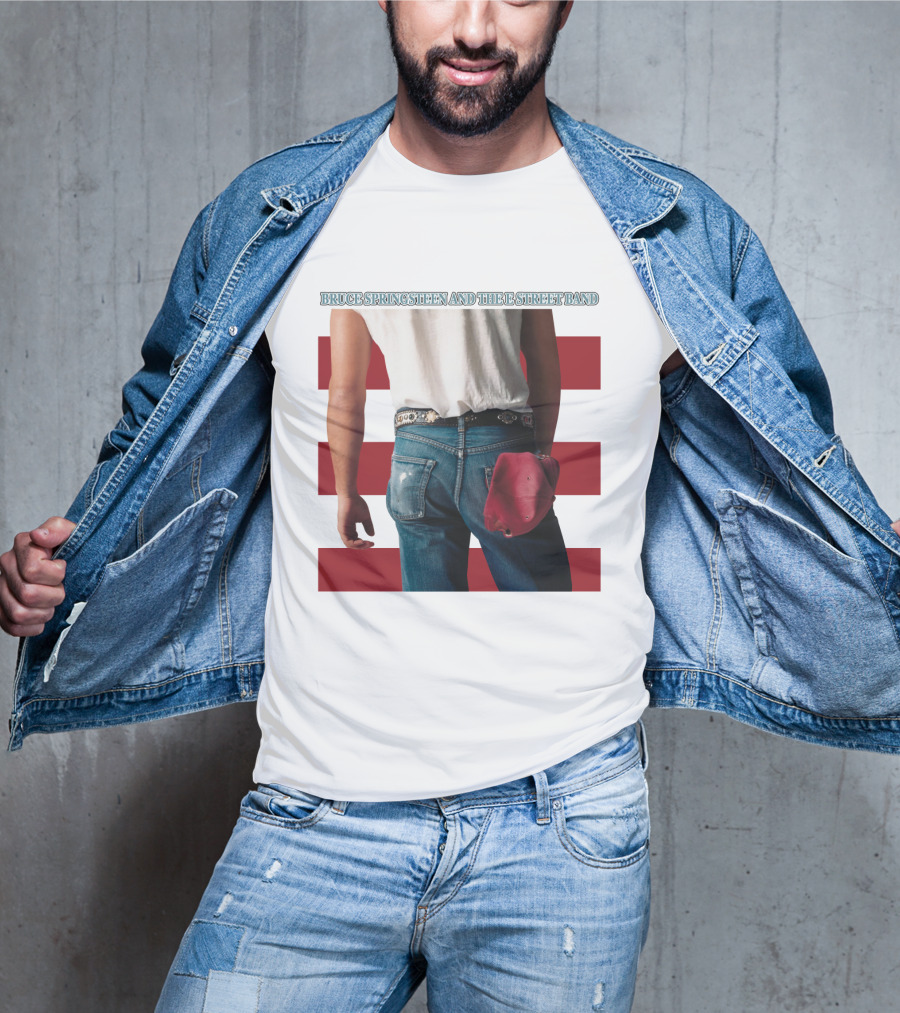 Bruce Springsteen And The E Street Band Born In The U.S.A. Denim Red Cap Stripes Iconic Album Cover T-Shirt