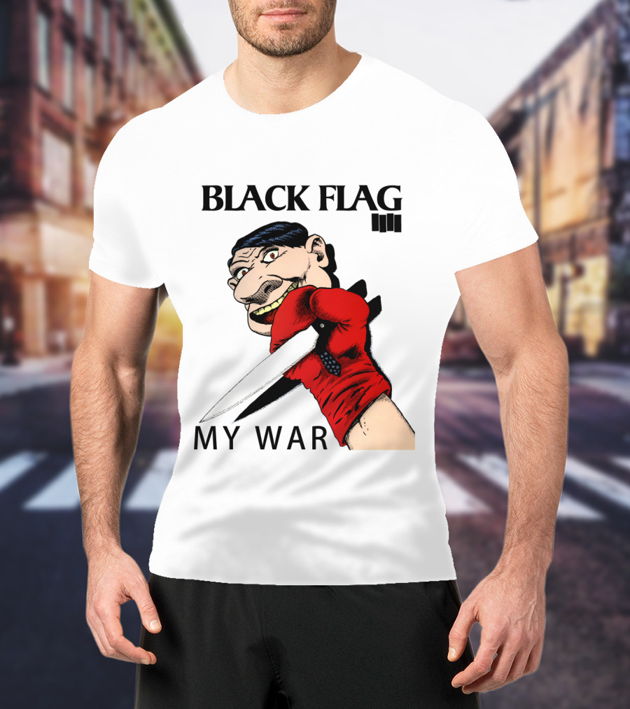 Black Flag My War Red Glove Knife Cartoon Face T-Shirt