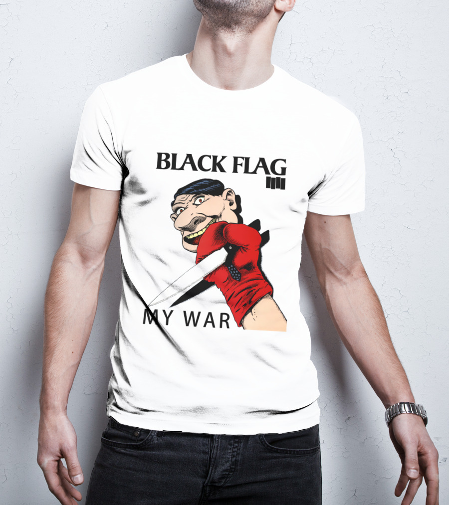 Black Flag My War Red Glove Knife Cartoon Face T-Shirt