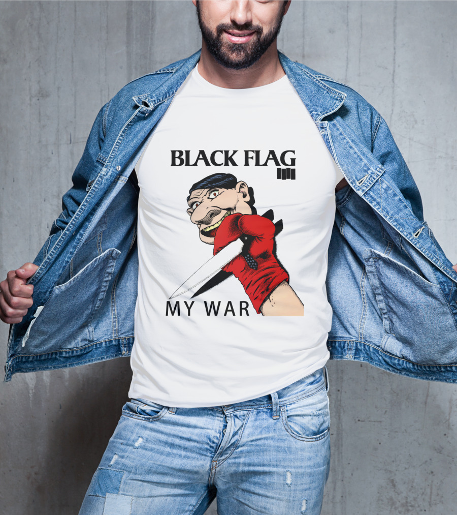Black Flag My War Red Glove Knife Cartoon Face T-Shirt