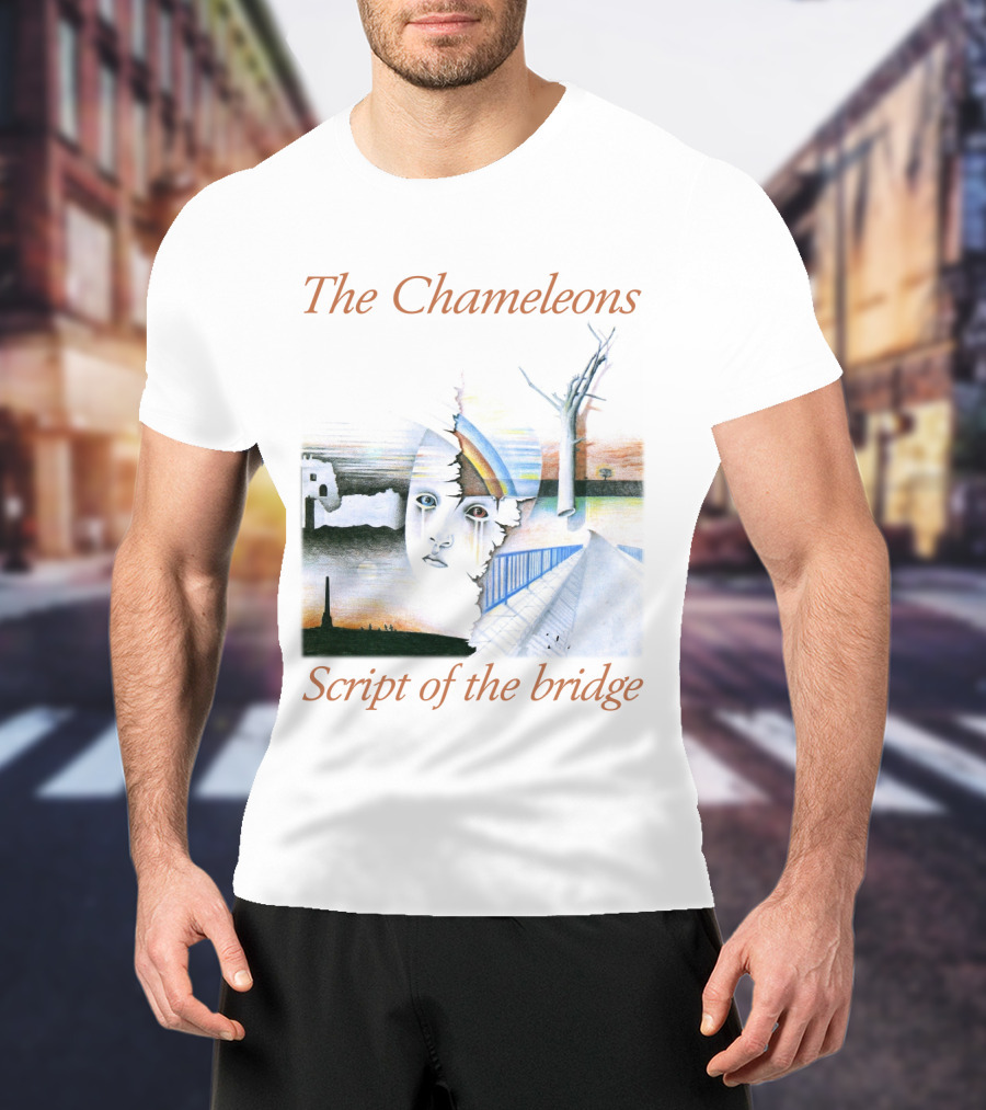 The Chameleons Script Of The Bridge Abstract Face And Landscape Art With Trees And Structures T-Shirt