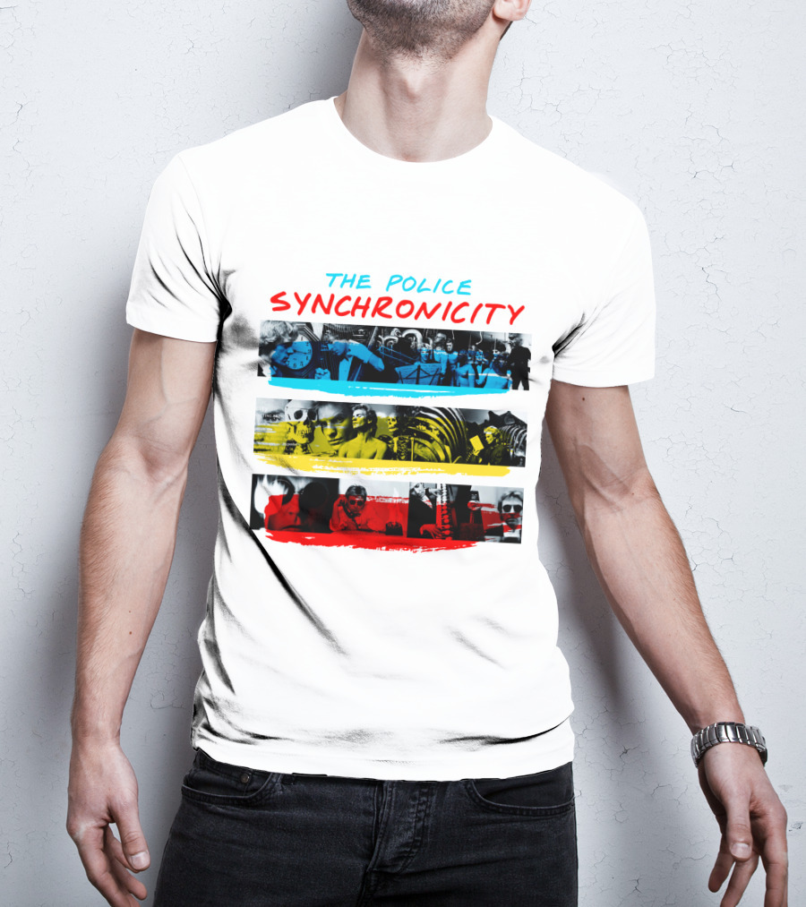 The Police Synchronicity Album Cover Art Blue Yellow Red Stripes T-Shirt