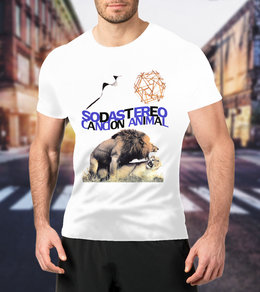 Soda Stereo Cancion Animal Lion Imagery With Geometric Sun T-Shirt