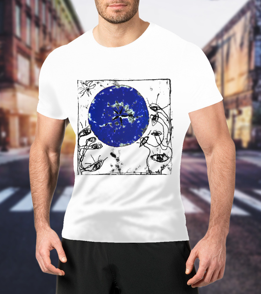 The Cure Wish Album Art Blue Circle With Abstract Eye Drawings T-Shirt