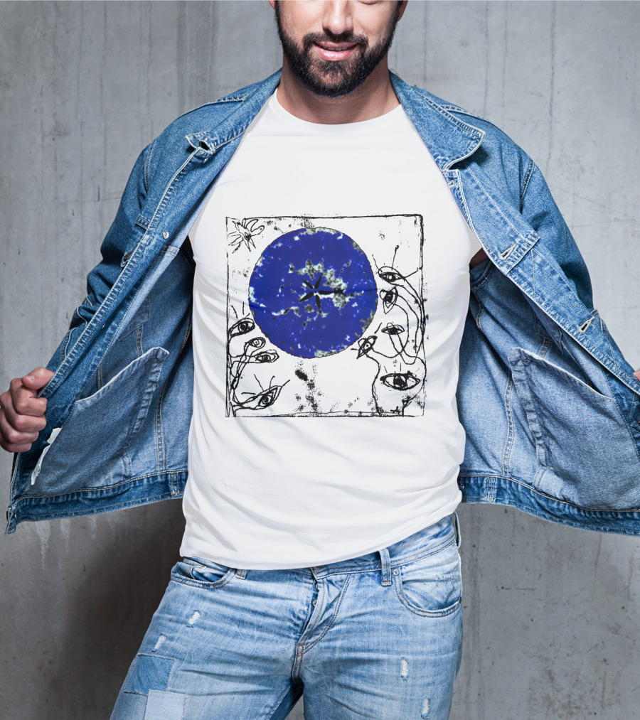 The Cure Wish Album Art Blue Circle With Abstract Eye Drawings T-Shirt