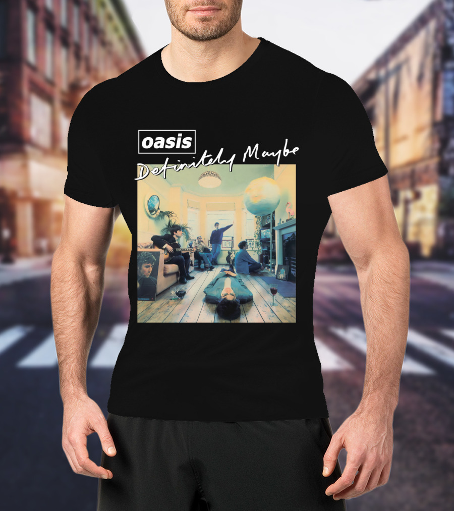 Oasis Definitely Maybe Album Cover Iconic Band Room Scene T-Shirt