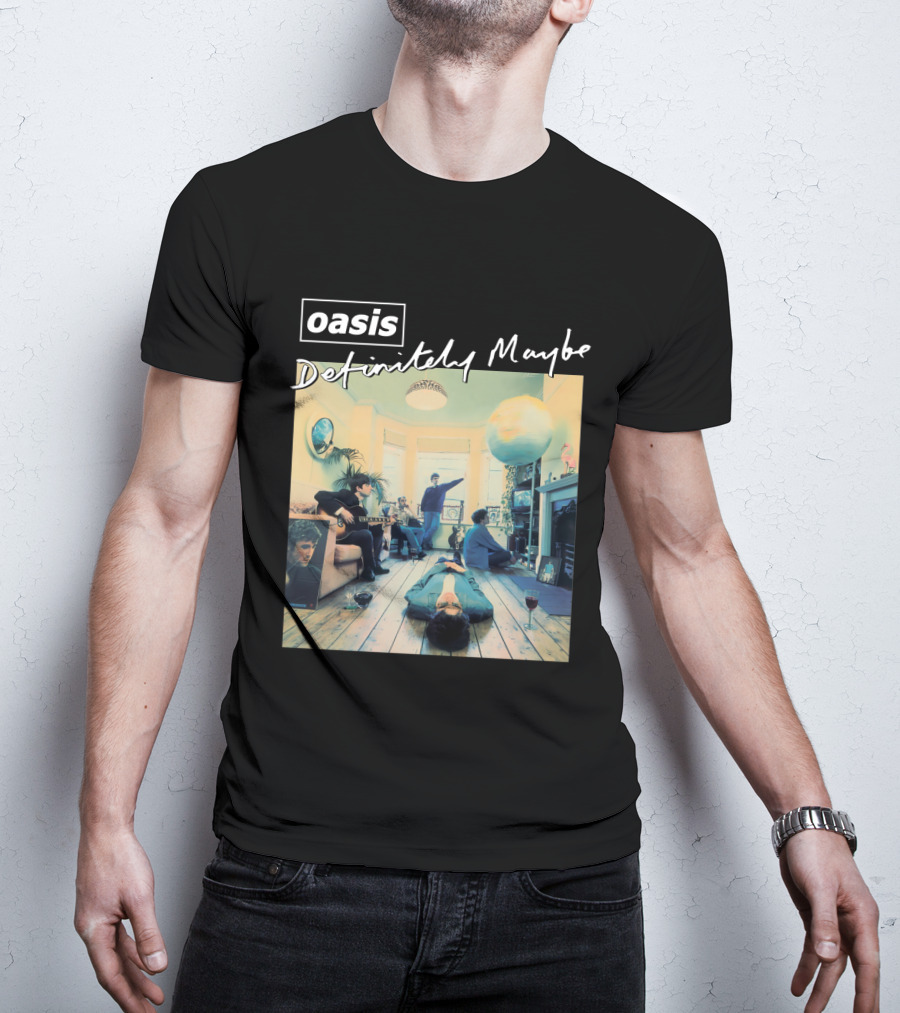 Oasis Definitely Maybe Album Cover Iconic Band Room Scene T-Shirt