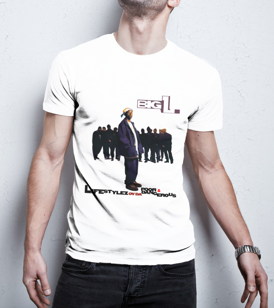 Big L Lifestylez Ov Da Poor And Dangerous Album Cover With Group In Background T-Shirt
