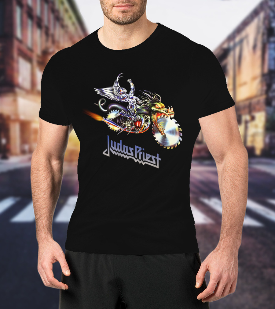 Judas Priest Painkiller Winged Rider On Dragon Motorcycle With Saw Blades T-Shirt