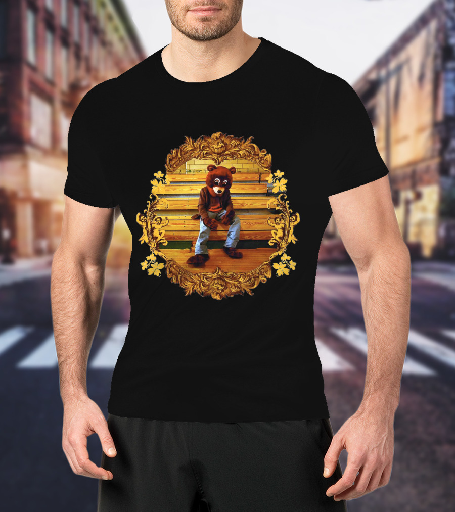 Kanye West The College Dropout Bear Sitting On Wooden Bleachers Gold Ornate Frame T-Shirt