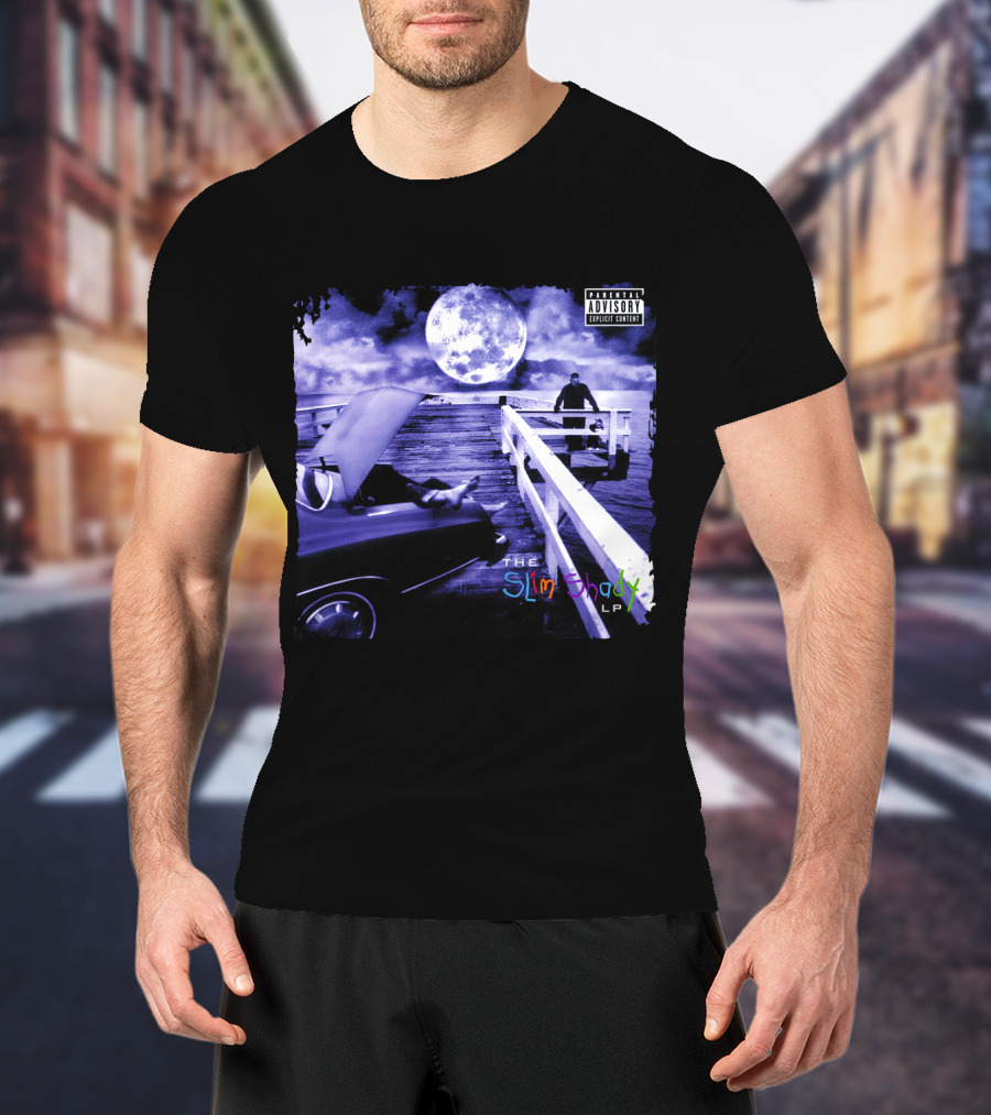 Eminem The Slim Shady LP Explicit Content Dark Purple Pier Moon T-Shirt