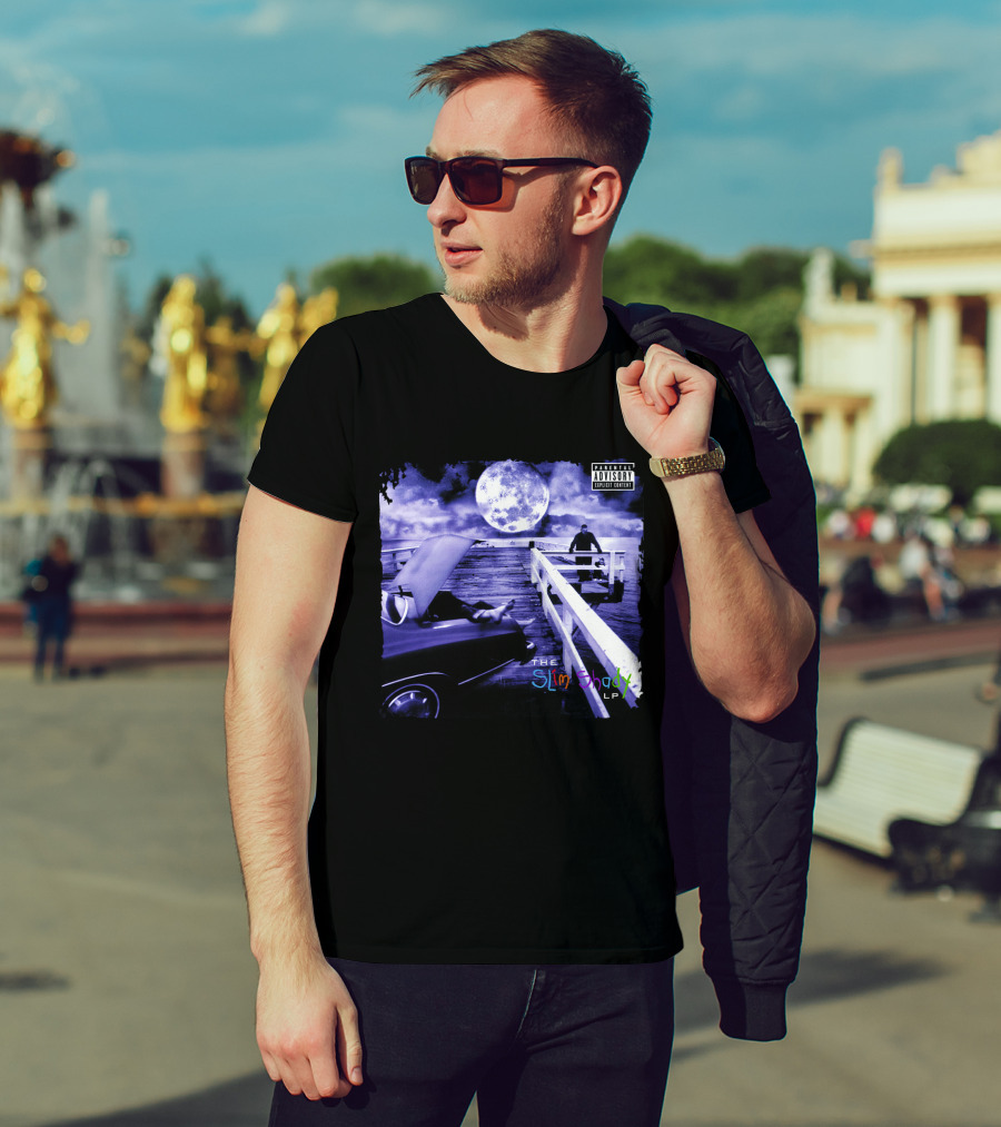 Eminem The Slim Shady LP Explicit Content Dark Purple Pier Moon T-Shirt