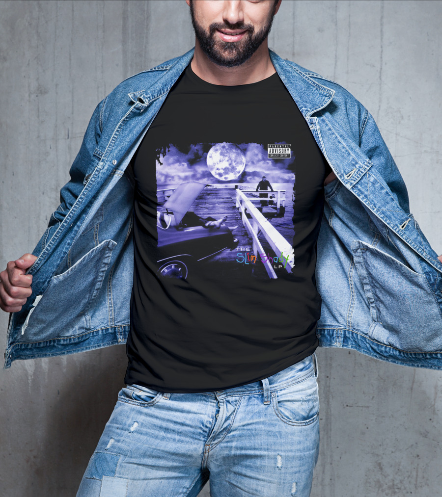 Eminem The Slim Shady LP Explicit Content Dark Purple Pier Moon T-Shirt