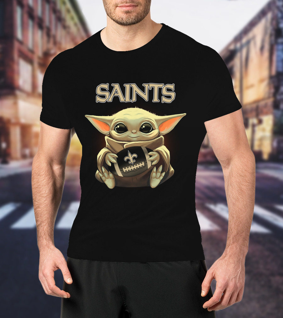 Saints Baby Yoda Holding New Orleans Football T-Shirt