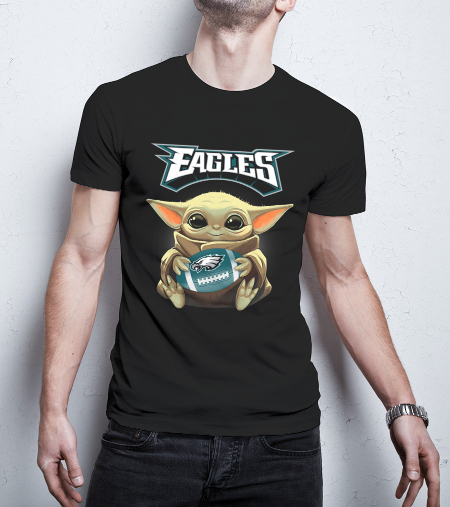 Eagles Philadelphia Baby Yoda Football Holding Eagles Logo Football T-Shirt