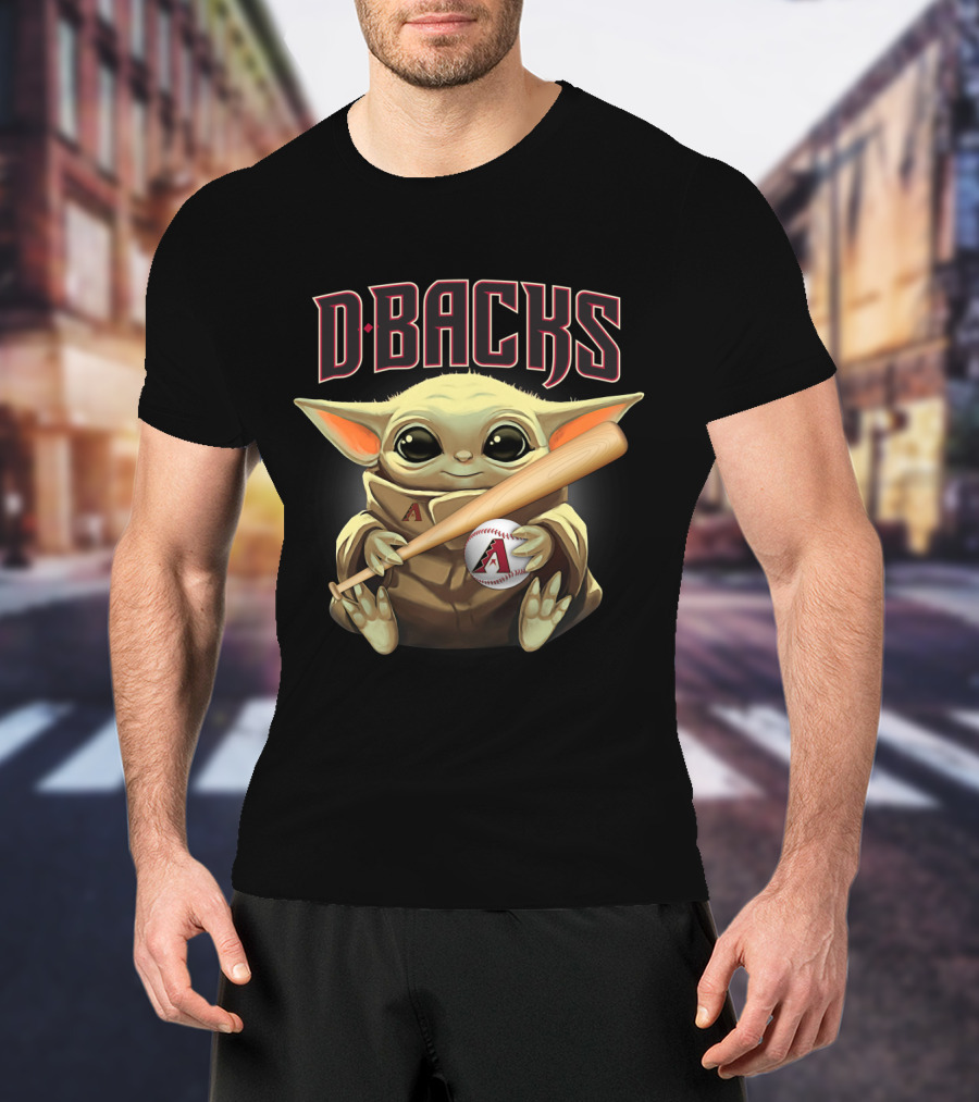 D-Backs Baby Yoda Holding Baseball Bat And Ball T-Shirt