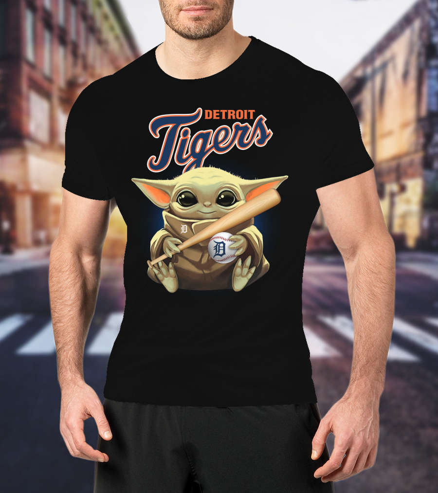 Detroit Tigers Baby Yoda Baseball Bat And Ball T-Shirt