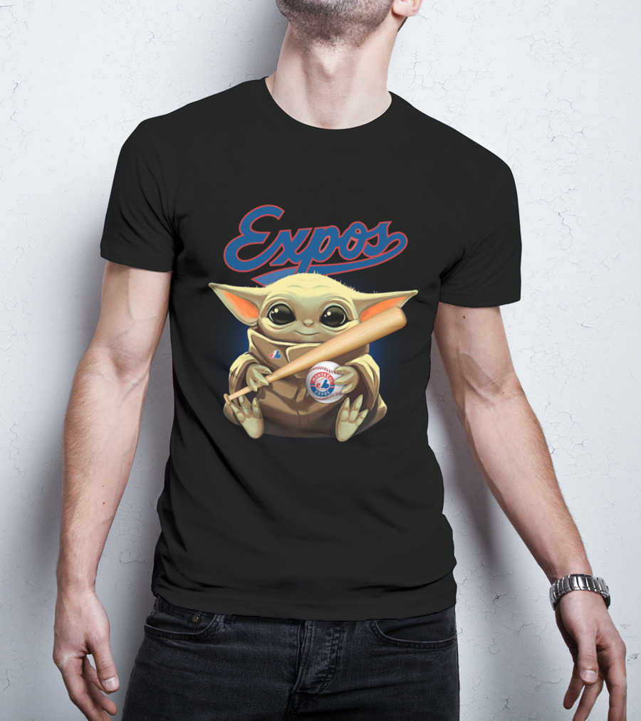 Expos Baseball Baby Yoda Montreal Charm With Bat T-Shirt