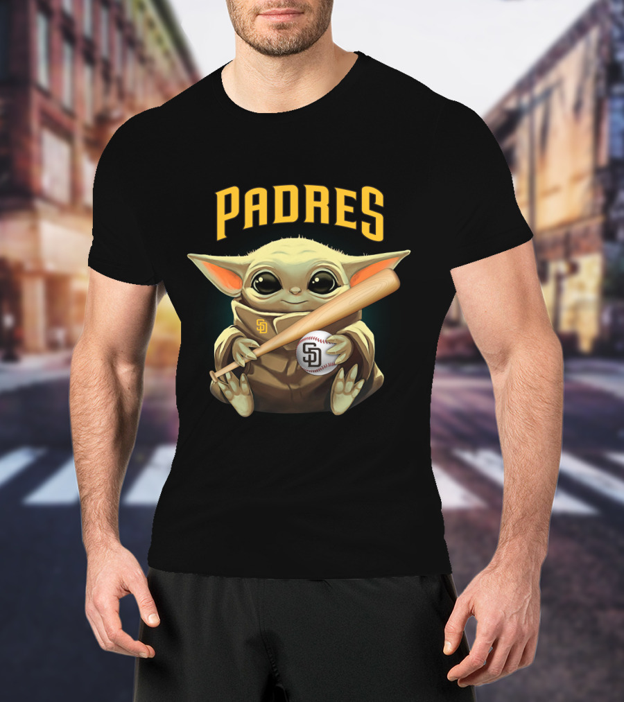 Padres Baby Yoda With Bat And Ball Sd T-Shirt