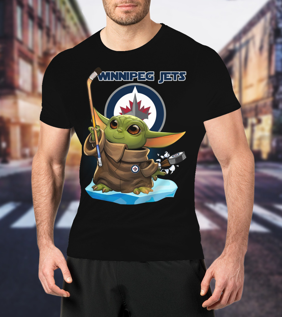 Winnipeg Jets Baby Yoda Hockey Puck Character T-Shirt